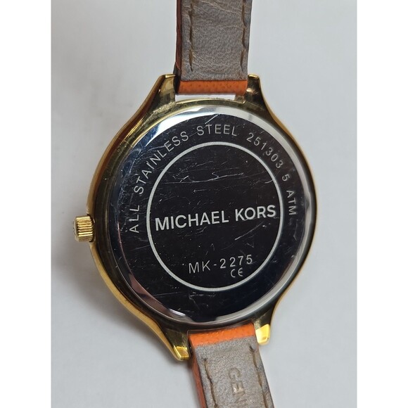 Michael Kors MK2275 Slim Runway Gold Tone Orange Leather Watch New Battery Women main image 10